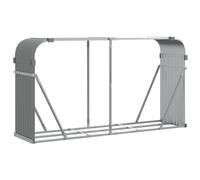 vidaXL Light Grey Galvanised Steel Wood Storage Rack - Outdoor Robust Log Holder, 180x45x100cm with Wall Security Hooks
