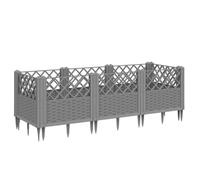 vidaXL Light Grey Garden Planter with Pegs - Outdoor Rectangular Flower Pot, Rattan-Look Polypropylene Construction, Spacious Modular Design for Patio/Garden