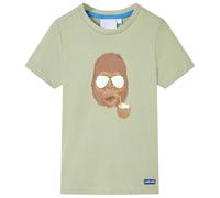 vidaXL Light Khaki Children's Cotton Tee - Gorilla and Coconut Design Round Neck Kids' T-Shirt - Short Sleeved Top for Everyday Wear - Size 128 for Ages 7-8