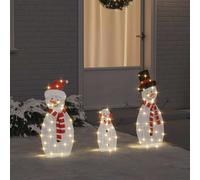 vidaXL Lighted Snowman Family 3 pcs Warm White Polyester, Living Room, Modern US