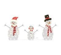 vidaXL Lighted Snowman Family 3 pcs Warm White Polyester, Living Room, Modern US