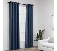 vidaXL 2x Linen-Look Blackout Curtains with Grommets Blue 140x245cm Drape