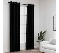 vidaXL Linen-Look Blackout Curtains with Grommets 2pcs Black 140x225cmNew