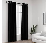 vidaXL Linen-Look Blackout Curtains with Grommets 2pcs Black 140x245cm, Black