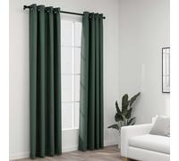 vidaXL 2x Linen-Look Blackout Curtains with Grommets Green Covering Drape