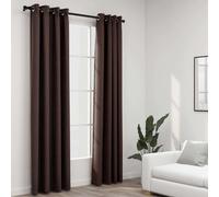 Linen-Look Taupe Blackout Curtains 140x225cm with Grommets, 100% Polyester, 2pcs