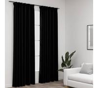vidaXL Linen-Look Blackout Curtains with Hooks 2 pcs Black 140x225 cm UK HOT