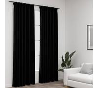 vidaXL Linen-Look Blackout Curtains with Hooks 2 pcs Black 140x245 cm
