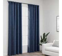 vidaXL Linen-Look Blackout Curtains with Hooks 2 pcs Blue 140x225 cm, Blue