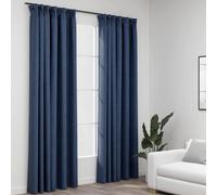 vidaXL Linen-Look Blackout Curtains with Hooks 2 pcs Blue 140x245 cm, Blue
