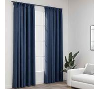 vidaXL Linen-Look Blackout Curtains with Hooks 2 pcs Blue 140x245 cm UK HOT