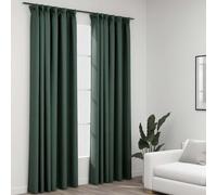 vidaXL Linen-Look Blackout Curtains with Hooks 2 pcs Green 140x225 cm, Green