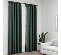 vidaXL Linen-Look Blackout Curtains with Hooks 2 pcs Green 140x245 cm UK HOT