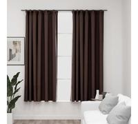 vidaXL 2x Linen-Look Blackout Curtains with Hooks Taupe 140x175cm Drape Blind