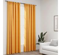 vidaXL Linen-Look Blackout Curtains with Hooks 2 pcs Yellow 140x225 cm NEW