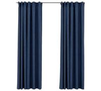 vidaXL Linen-Look Blackout Curtains with Hooks Set - 2 pcs Blue 140x225 cm - Premium Polyester Fabric for Living Room, Bedroom and Office