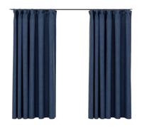 vidaXL Linen-Look Blackout Curtains with Metal Hooks - Resistant Blue 100% Polyester Fabric, Ideal for Bedroom, Living Room, Office - Set of 2 (140x175cm)