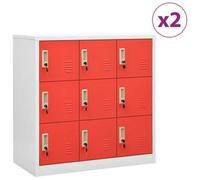 vidaXL 2x Locker Cabinets Light Grey and Red Steel Office Storage Side Cabinet