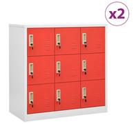 vidaXL Locker Cabinets 2 pcs Light Grey and Red 90x45x92.5 cm Steel