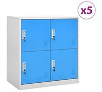 vidaXL 5x Locker Cabinets Light Grey and Blue Steel Office Storage Cabinet