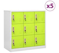 vidaXL 5x Locker Cabinets Light Grey and Green Steel Office Storage Cabinet
