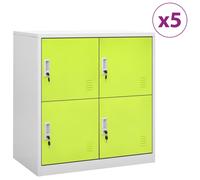 vidaXL 5x Locker Cabinets Light Grey and Green Steel Office Storage Cabinet
