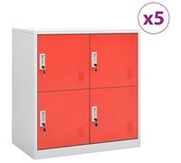 vidaXL 5x Locker Cabinets Light Grey and Red Steel Office Storage Side Cabinet