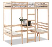 vidaXL Loft Bed Frame with Desk and Chairs 75x190cm Solid Wood Pine (3308562), Brown