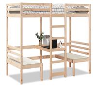 vidaXL Loft Bed Frame with Desk and Chairs 90x190cm Solid Wood Pine (3308559), Brown