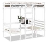 vidaXL Loft Bed Frame with Desk and Chairs White 80x200cm Solid Wood Pine (3308557), White