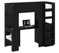 vidaXL Loft Bed Frame with Desk Black Oak 75 x 190 cm Engineered Wood, Modern Loft Bed Frame, Rectangular Bunk with Desk, Space-Saving Workspace for Teens, Compact for Small Rooms