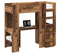 vidaXL Loft Bed Frame with Desk Old Wood 75 x 190 cm Engineered Wood, Modern Loft Bed Frame, Rectangular Bunk with Desk, Space-Saving Workspace for Teens, Compact for Small Rooms