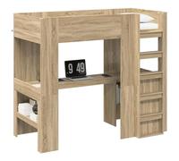 vidaXL Loft Bed Frame with Desk Sonoma Oak 80 x 200 cm Engineered Wood, Modern Loft Bed Frame, Rectangular Bunk with Desk, Space-Saving Workspace for Teens, Compact for Small Rooms