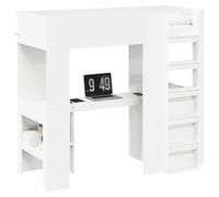 vidaXL Loft Bed Frame with Desk White 75 x 190 cm Engineered Wood, Modern Loft Bed Frame, Rectangular Bunk with Desk, Space-Saving Workspace for Teens, Compact for Small Rooms