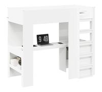 vidaXL Loft Bed Frame with Desk White 80 x 200 cm Engineered Wood, Modern Loft Bed Frame, Rectangular Bunk with Desk, Space-Saving Workspace for Teens, Compact for Small Rooms