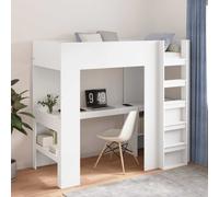 vidaXL Loft Bed Frame with Desk White 80 x 200 cm Engineered Wood, Modern Loft Bed Frame, Rectangular Bunk with Desk, Space-Saving Workspace for Teens, Compact for Small Rooms