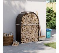 vidaXL Brown Galvanised Steel Log Holder Rack - Outdoor Firewood Stand with Wall Hooks for Fireplace/Stove/Wood Burner Storage, 80x45x120cm