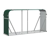 vidaXL Galvanised Steel Log Holder Firewood Rack - Green, Durable Outdoor Wood Storage Stand, 180x45x100 cm with Stability Hooks