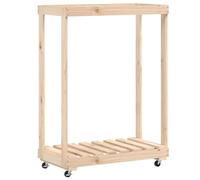 vidaXL Log Holder with Wheels - Solid Pine Firewood Rack 76.5x40x108 cm Brown
