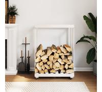 vidaXL Log Holder with Wheels White 76.5x40x108 cm Solid Wood PineNew