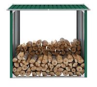 vidaXL Log Storage Shed Galvanised Steel Green Garden Outdoor Firewood Sheds