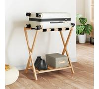 vidaXL Bamboo Luggage Rack for Storing Suitcases and Shoes, Two-Shelf Configuration, Natural Waterbase Finish, Foldable Design for Space-Saving