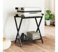 vidaXL Luggage Rack - Black, Foldable, Two-Level Bamboo Suitcase Stand with Load Capacity up to 70kg, Ideal for Bedroom, Guest Room, Hotel and Airbnb