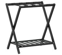 vidaXL Luggage Rack - Black, Foldable, Two-Level Bamboo Suitcase Stand with Load Capacity up to 70kg, Ideal for Bedroom, Guest Room, Hotel and Airbnb