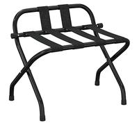 vidaXL Luggage Rack with Backrest – Foldable Hotel/Hostel Suitcase Stand, 4 Nylon Straps, Black