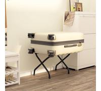 vidaXL Luggage Rack with Backrest Foldable Hotel Inns Hostel Luggage Stand Portable Suitcase Stand with 4 Nylon Straps for Bedroom Black