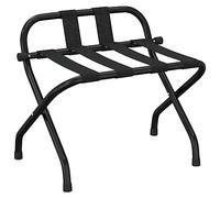 vidaXL Luggage Rack with Backrest Foldable Hotel Inns Hostel Luggage Stand Portable Suitcase Stand with 4 Nylon Straps for Bedroom Black
