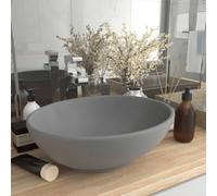 vidaXL Luxury Basin Oval-Shaped Washroom Vanity Stone Sink Bathroom Above Counter Vessel Basin Plumbing Fixture Matt Light Grey Ceramic