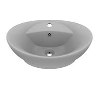 vidaXL Ceramic Basin Luxury Matt Light Grey - Oval Above-Counter Washbasin with Overflow 58.5x39 cm