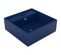 vidaXL Luxury Basin Overflow Square Matt Dark Blue 41x41 cm Ceramic